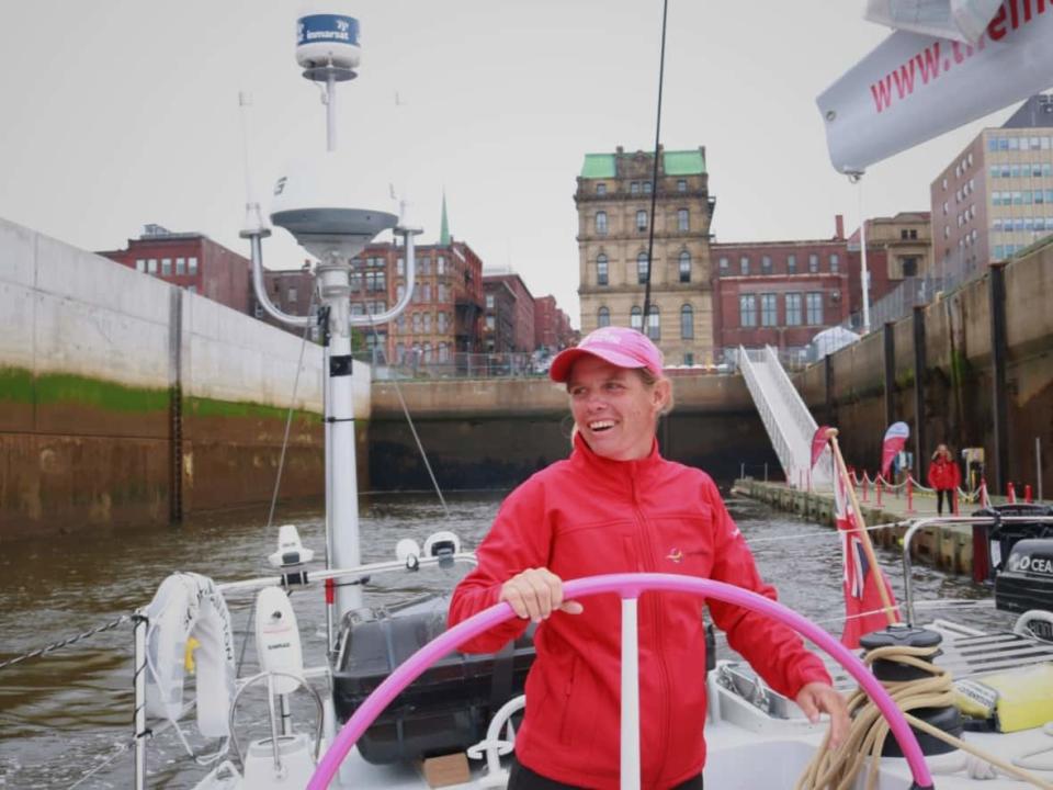 Maiden, skippered by Liz Wardley, who grew up on fishing boats in Papua New Guinea and did her first around-the-world race at age 20, will be in Port Saint John until Aug. 13 hosting a variety of educational events including partnerships with local community groups, and open boat days. (Julia Wright/CBC - image credit)