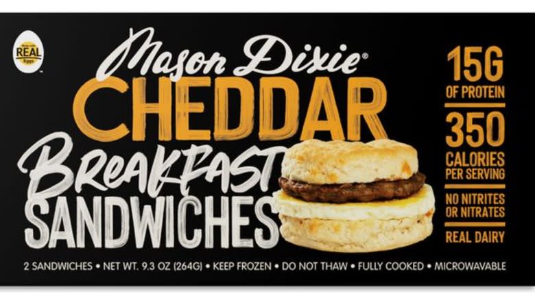 Mason Dixie cheddar breakfast sandwiches