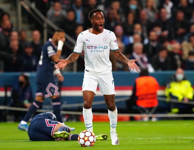 Raheem Sterling playing against Paris St Germain on Tuesday