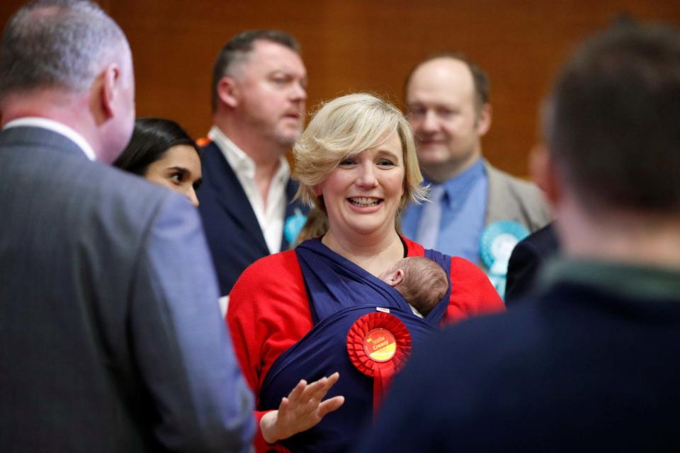 Stella Creasy was also pictured carrying her baby daughter on election night in December, 2019 (REUTERS)