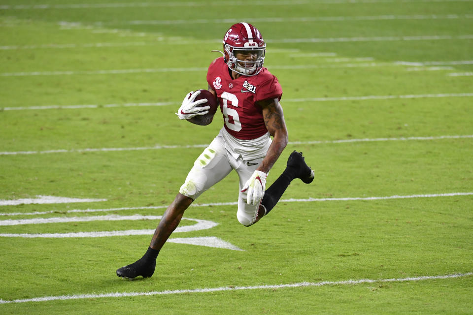 Alabama WR DeVonta Smith might not be big, but his separation ability is above reproach. (Photo by Alika Jenner/Getty Images)