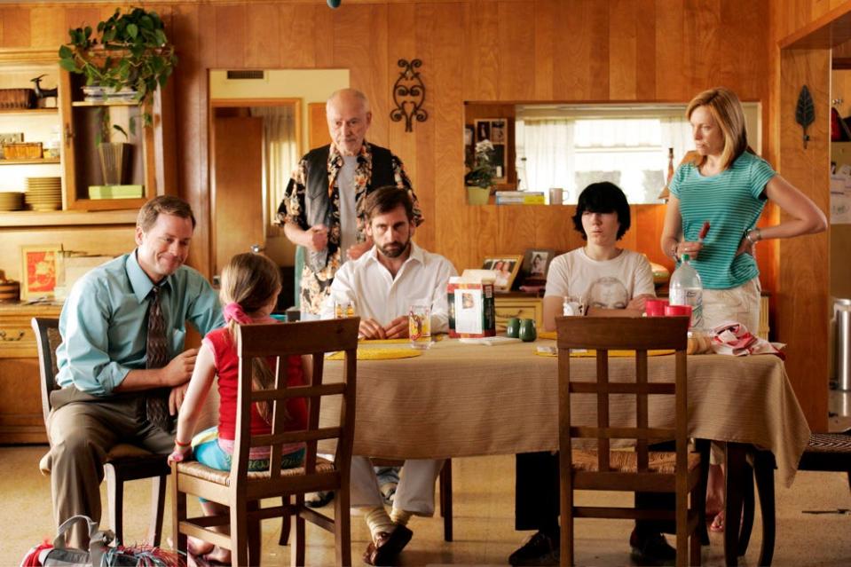 From left to right, Greg Kinnear, Abigail Breslin, Alan Arkin, Steve Carell, Paul Dano and Toni Collette in "Little MIss Sunshine," for which Arkin won an Oscar, one of four times he was nominated.