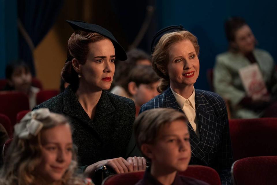 Sarah Paulson’s title character in the Netflix series “Ratched” attends a puppet show with her girlfriend (played by Cynthia Nixon) in Modesto, Calif.