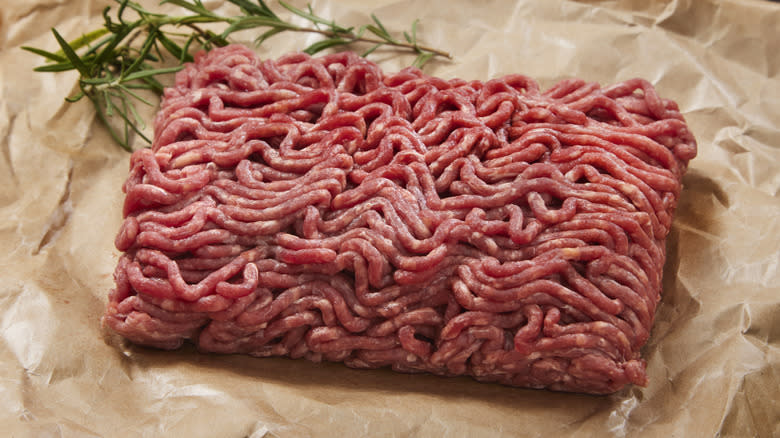 Ground beef on brown paper