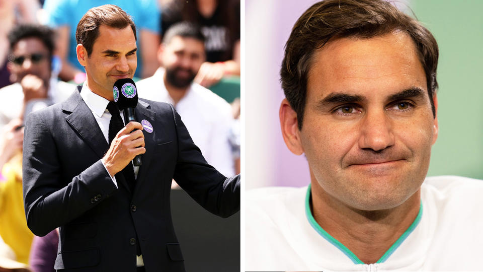 Roger Federer speaks at Wimbledon an Federer during a Wimbledon press conference.