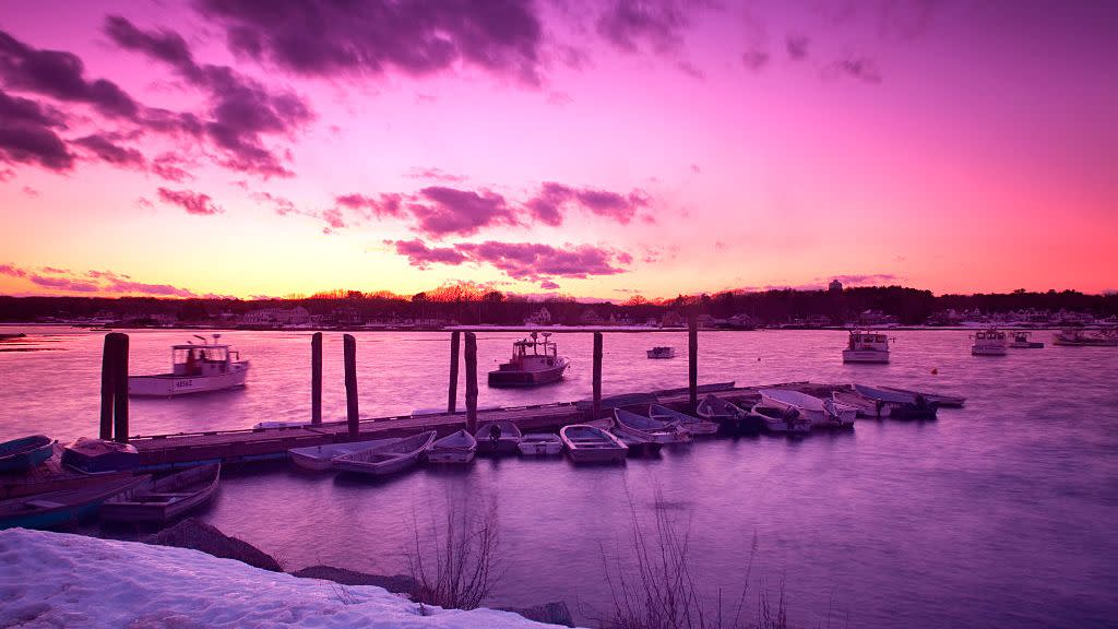 Winter sunset at a Kennebunkport dock