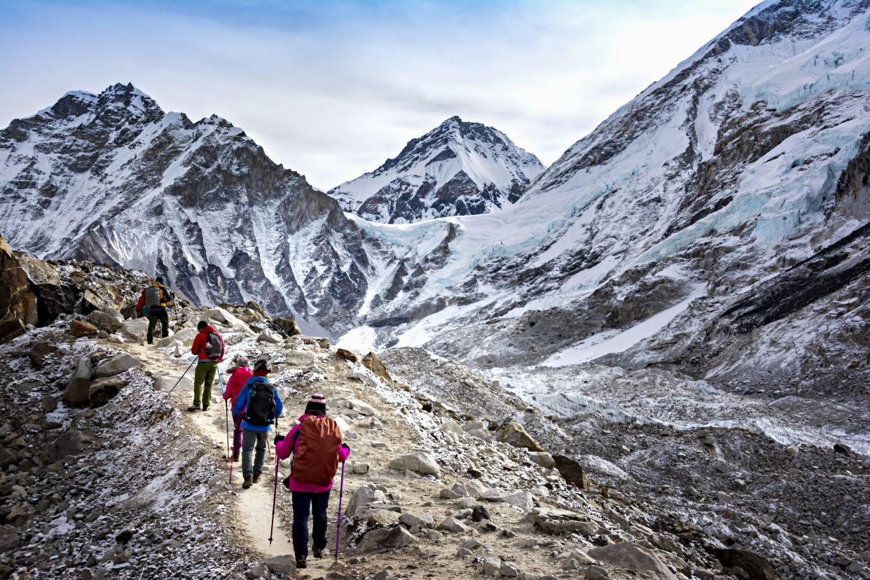 Line of Hikers Walking to Everest Base Camp, Nepal