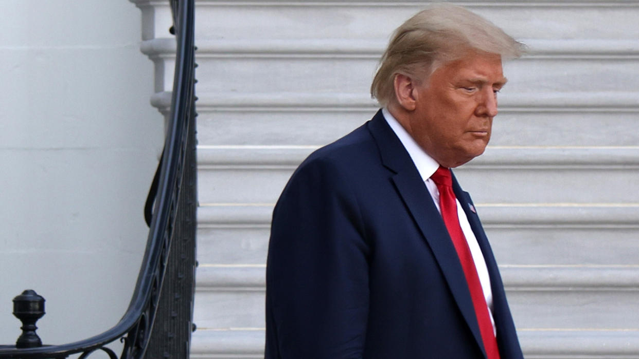 U.S. President Donald Trump comes out from the residence prior to a Marine One departure from the White House October 13, 2020 in Washington, DC. President Trump is traveling to Johnstown, Pennsylvania, for a campaign event.  (Alex Wong/Getty Images)