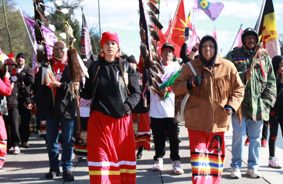 Supporters rallied at the footsteps of the Lincoln Memorial asking for the clemency for AIM activist Leonard Peltier on Sunday, November 13, 2022. (Photo/Darren Thompson)