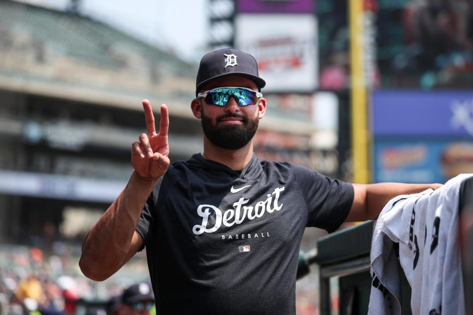 Detroit Tigers outfielder Riley Greene at the game between Detroit Tigers and Kansas City Royals at Comerica Park in Detroit on Wednesday, June 21, 2023.