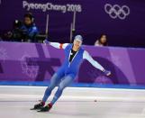 Speed Skating - Pyeongchang 2018 Winter Olympics - Men's 500m competition finals - Gangneung Oval - Gangneung, South Korea - February 19, 2018 - Havard Lorentzen of Norway reacts after the heat. REUTERS/Phil Noble