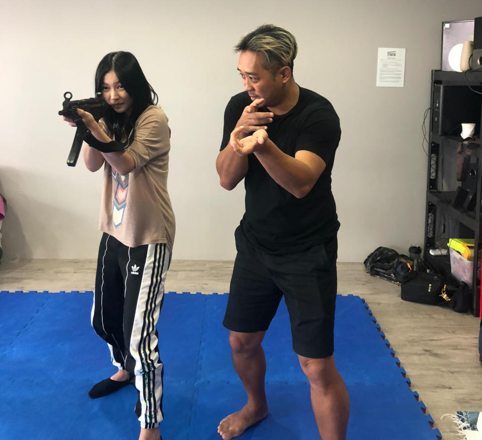 Red Dot Artists actress Ferlyn Wong training for an upcoming role as an elite military recruit. (Red Dot Artists)