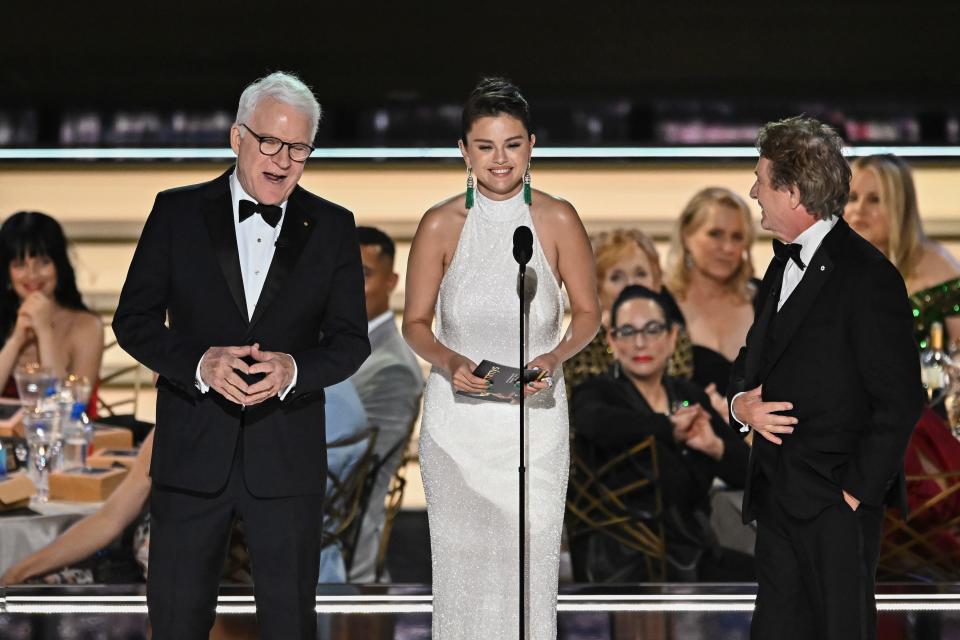 Selena Gomez, Martin Short, and Steve Martin at the 2022 Emmy Awards.