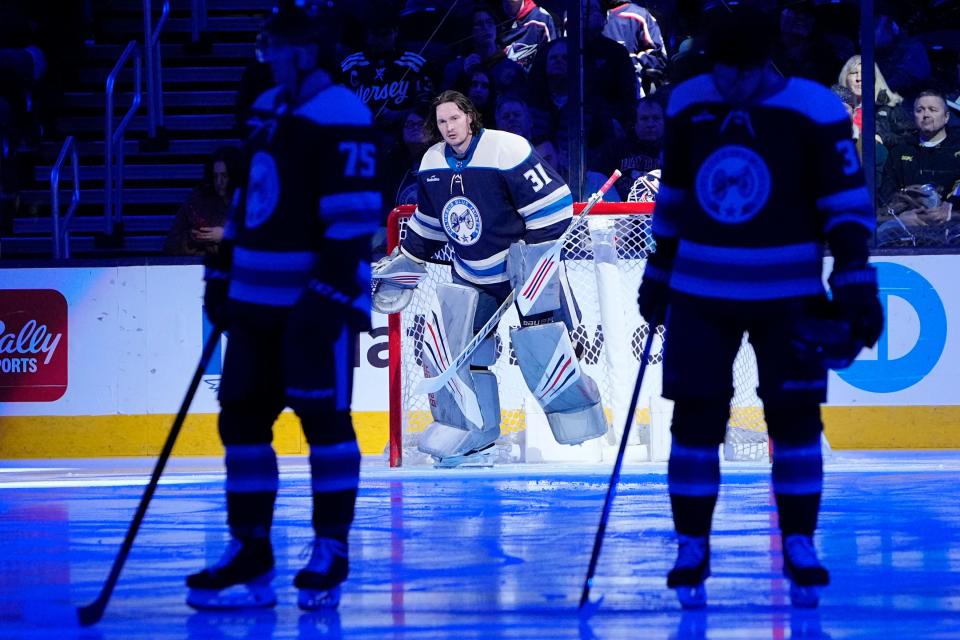 Goaltender MIchael Hutchinson is 0-1-1 in three appearances with the Blue Jackets.