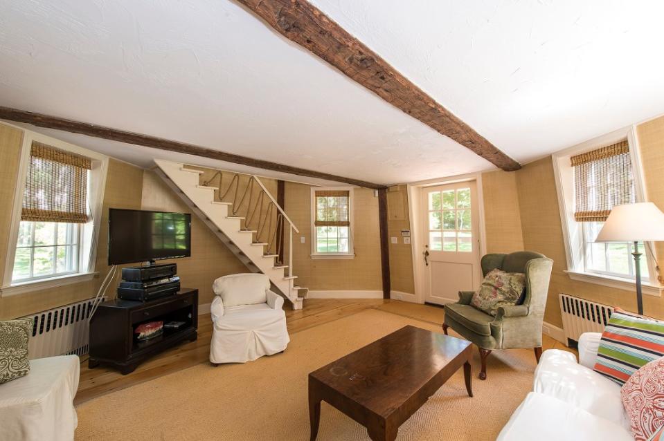 The living room, also inside the windmill itself, is octagonal. Rise Media/Douglas Elliman