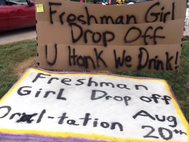 <p>A sign displayed at Western Illinois University&nbsp;<a href="http://coed.com/2015/08/24/old-dominion-university-signs-fraternity-banners-photos/">in 2011</a>.&nbsp;</p>