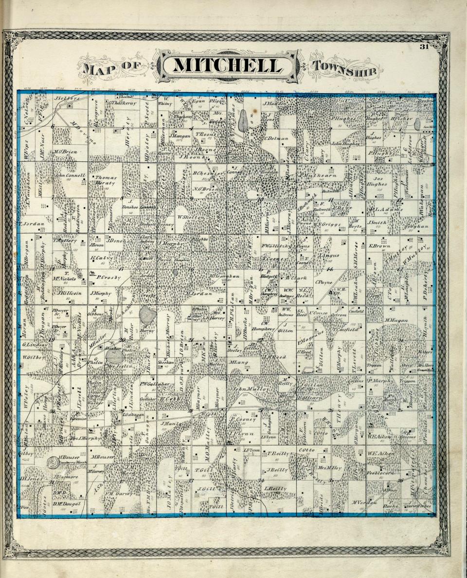 The Town of Mitchell as it appeared on a 1875 map which was owned by Mead Public Library.