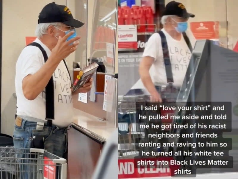 Vietnam veteran goes viral on TikTok after he is filmed wearing homemade Black Lives Matter T-shirt (TikTok / @idiot_chickens)