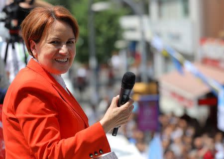 Meral Aksener, Iyi (Good) Party leader and presidential candidate, attends an election rally in Istanbul, Turkey June 22, 2018. REUTERS/Huseyin Aldemir