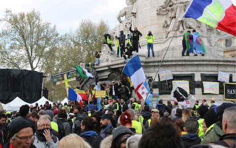 Anti-government protesters at the Place de la Republique Square during yellow-vest protests in Paris. - Credit: Arina Lebedeva/TASS