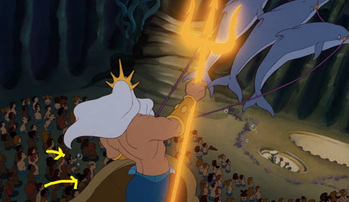 Mickey and Mouse in the crowd in "The Little Mermaid"