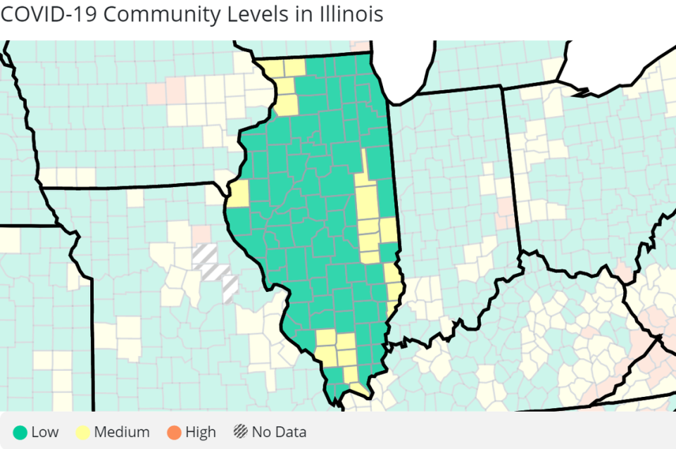 The U.S. Centers for Disease Control and Prevention reported zero Illinois counties at high COVID-19 community levels Jan. 26.