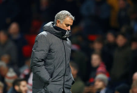 FILE PHOTO - Soccer Football - FA Cup Third Round - Manchester United vs Derby County - Old Trafford, Manchester, Britain - January 5, 2018 Manchester United manager Jose Mourinho walks off at half time Action Images via Reuters/Jason Cairnduff