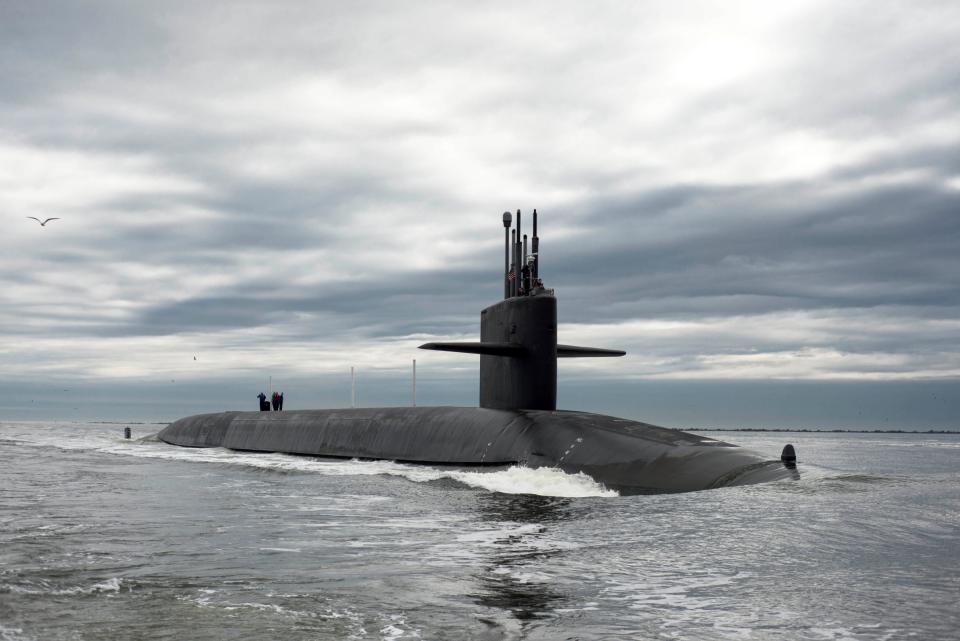 The Ohio-class ballistic missile submarine USS Tennessee returns to Naval Submarine Base Kings Bay, Georgia, U.S.