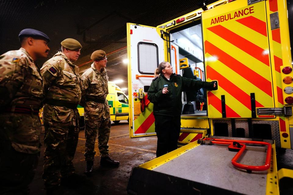 Military personnel from the Household Division take part in ambulance driver training at Wellington Barracks in London (PA)