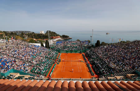 Tennis - ATP - Monte Carlo Masters - Monte-Carlo Country Club, Monte Carlo, Monaco - April 16, 2018 General view of the first round match between Serbia’s Novak Djokovic and Serbia’s Dusan Lajovic REUTERS/Eric Gaillard