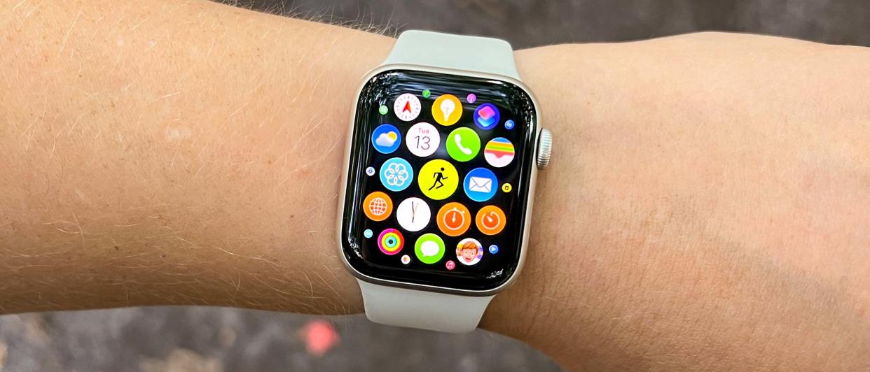 Apple Watch SE (2022) shown on wrist