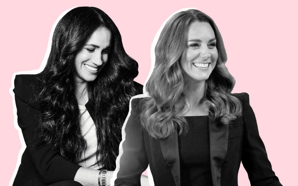 The Duchess of Cambridge and the Duchess of Sussex wearing black tuxedos this week