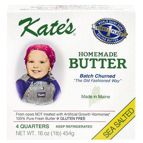 <p><a href="https://www.mainelobsternow.com/lobster-rolls/kates-butter-4-ounce-stick?gclid=Cj0KCQjwhsmaBhCvARIsAIbEbH5pRxivAtgdb1mJxdg3I0Vgcq-k-Ybh_bRISKxu10YX0ye_kzjnjVoaAu0aEALw_wcB" rel="nofollow noopener" target="_blank" data-ylk="slk:Shop Now;elm:context_link;itc:0;sec:content-canvas" class="link ">Shop Now</a></p><p>Kate's Homemade Butter</p><p>mainelobsternow.com</p><p>$7.99</p><span class="copyright">Maine Lobster Now</span>