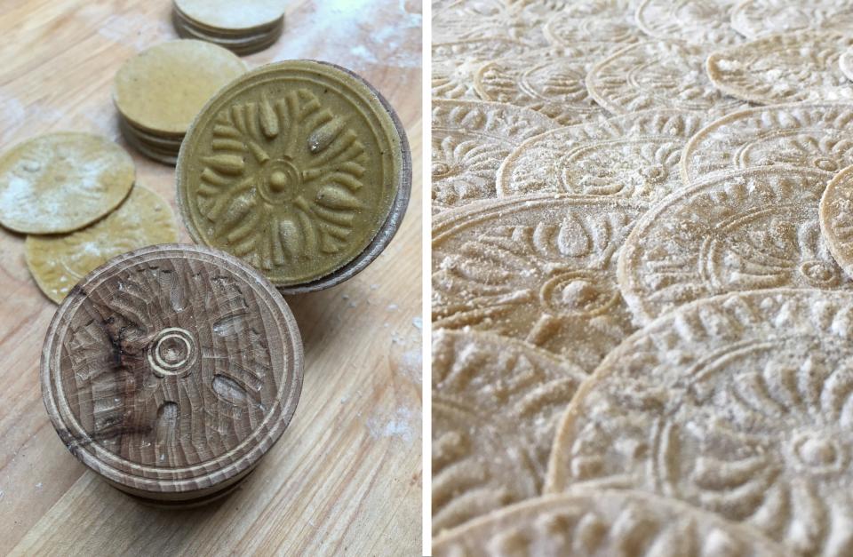 Andiario’s beloved corzetti stamp along with freshly imprinted pasta