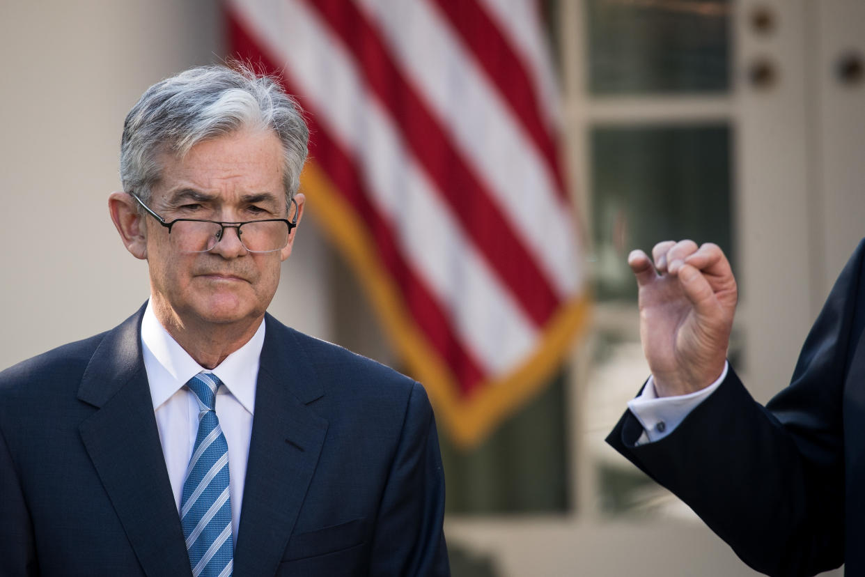 Jerome Powell, U.S. President Donald Trump's nominee for the chairman of the Federal Reserve, looks on as President Trump speaks during a press event in the Rose Garden at the White House, November 2, 2017 in Washington, DC. Current Federal Reserve chair Janet Yellen's term expires in February. (Photo by Drew Angerer/Getty Images)