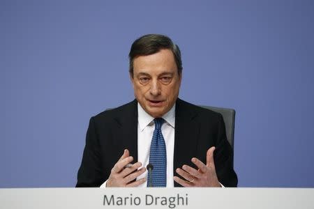 European Central Bank (ECB) President Mario Draghi addresses a news conference at the ECB headquarters in Frankfurt, Germany, March 10, 2016. REUTERS/Kai Pfaffenbach