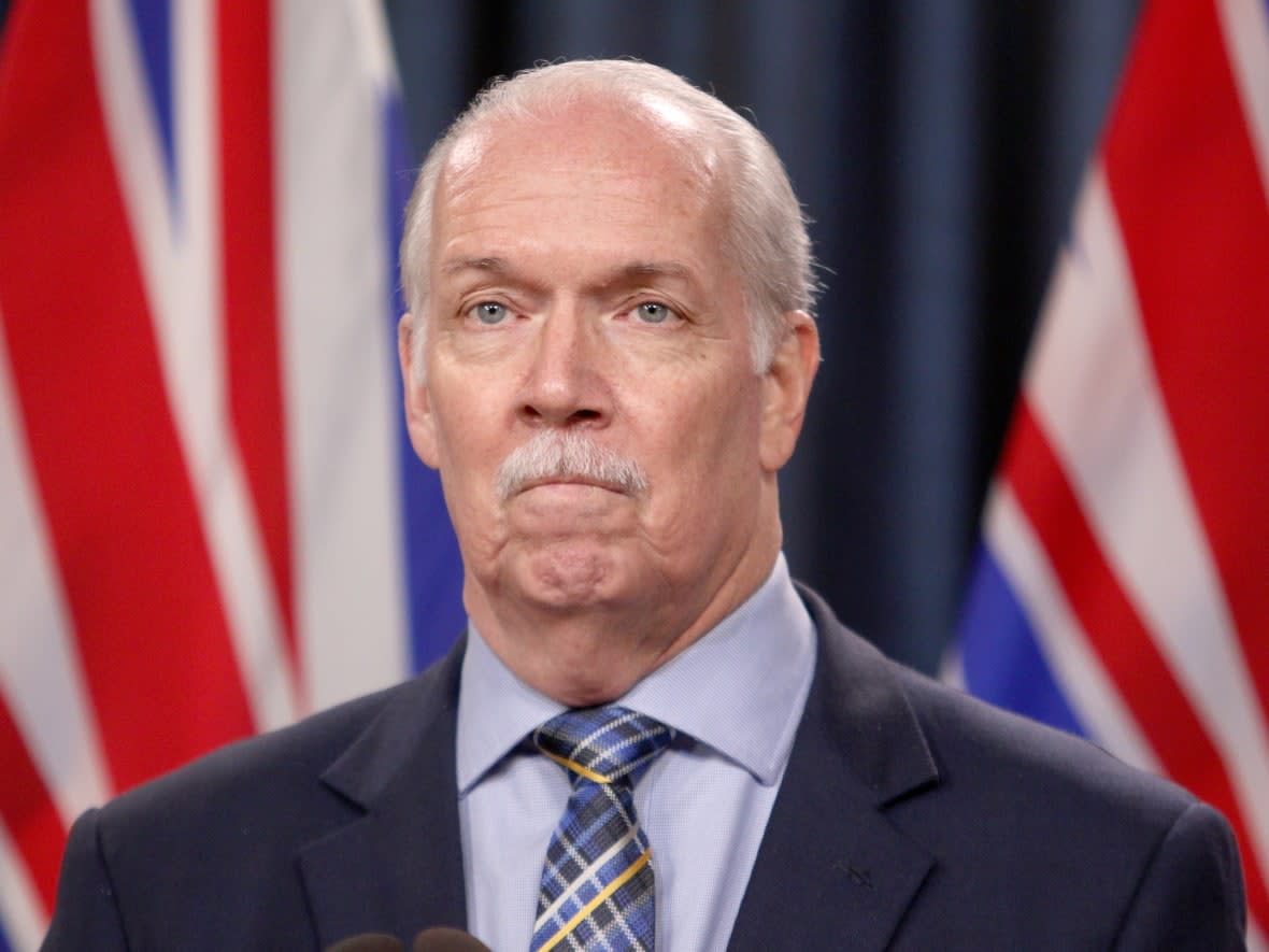 B.C. Premier John Horgan has apologized for using a profanity at the end of question period on Monday, while he was responding to a question about the province's family doctor crisis. (Chad Hipolito/The Canadian Press - image credit)