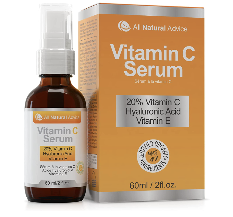 20{5b4d37f3b561c14bd186647c61229400cd4722d6fb37730c64ddff077a6b66c6} Vitamin C Serum For Face in orange box (Photo via Amazon)