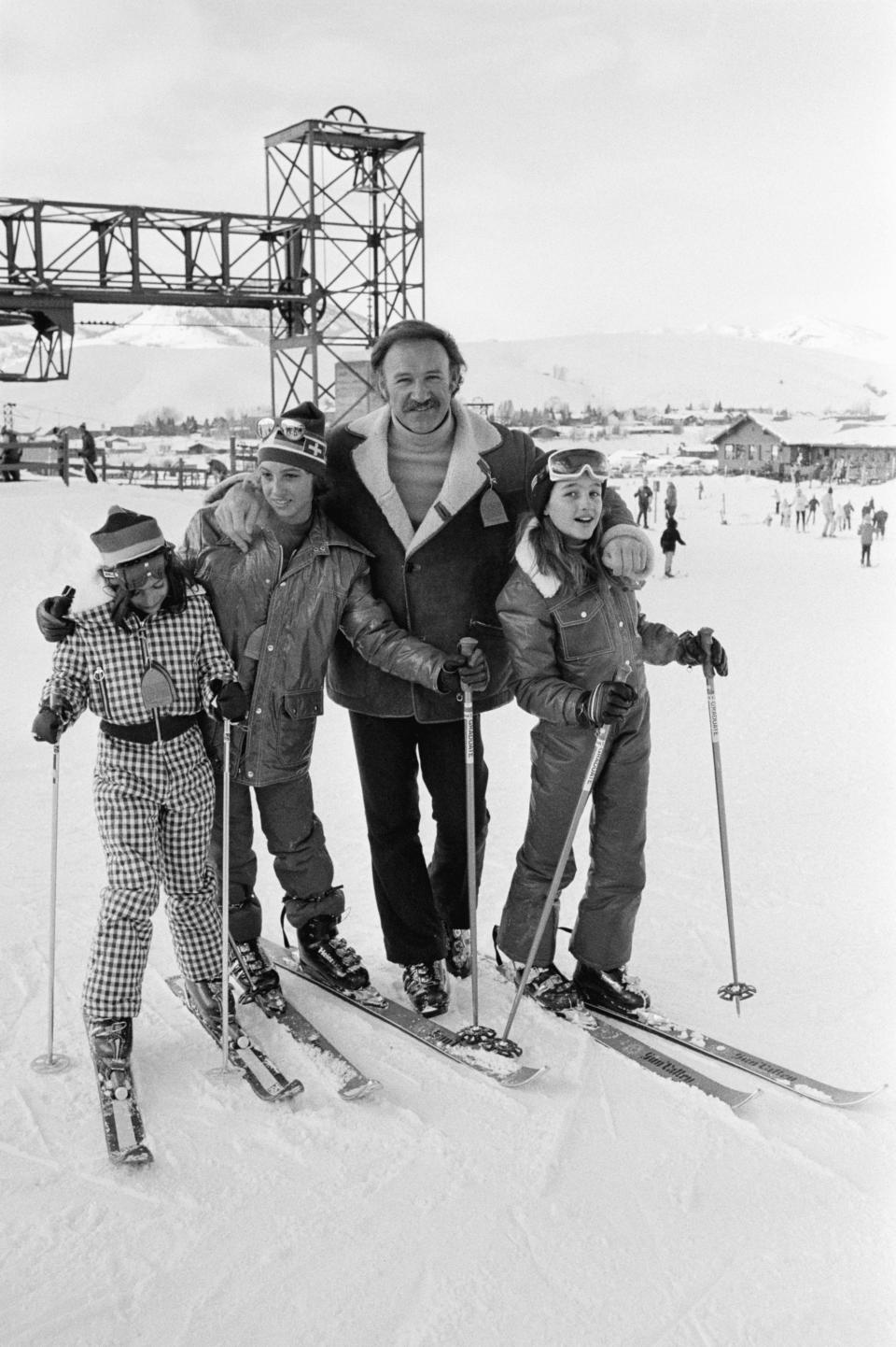 <p><strong>Gene Hackman</strong> smiles with family at a resort in <strong>Sun Valley, Idaho.</strong> </p>