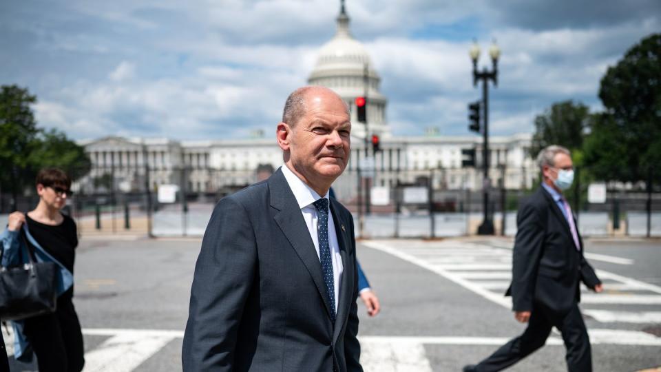 Bundesfinanzminister Olaf Scholz (SPD) ist gerade in Washington zu Besuch.