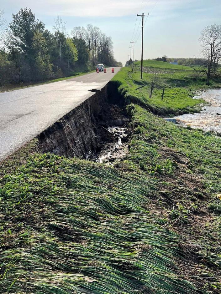 This photo shows the  section of Brock Road between Behnke Lane and Ford Lane that sustained significant erosion damage from flash flooding caused by heavy rains the night of May 12.