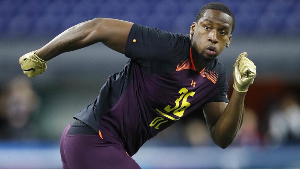 Clelin Ferrell works out during day four of the NFL Combine. (Photo by Joe Robbins/Getty Images)