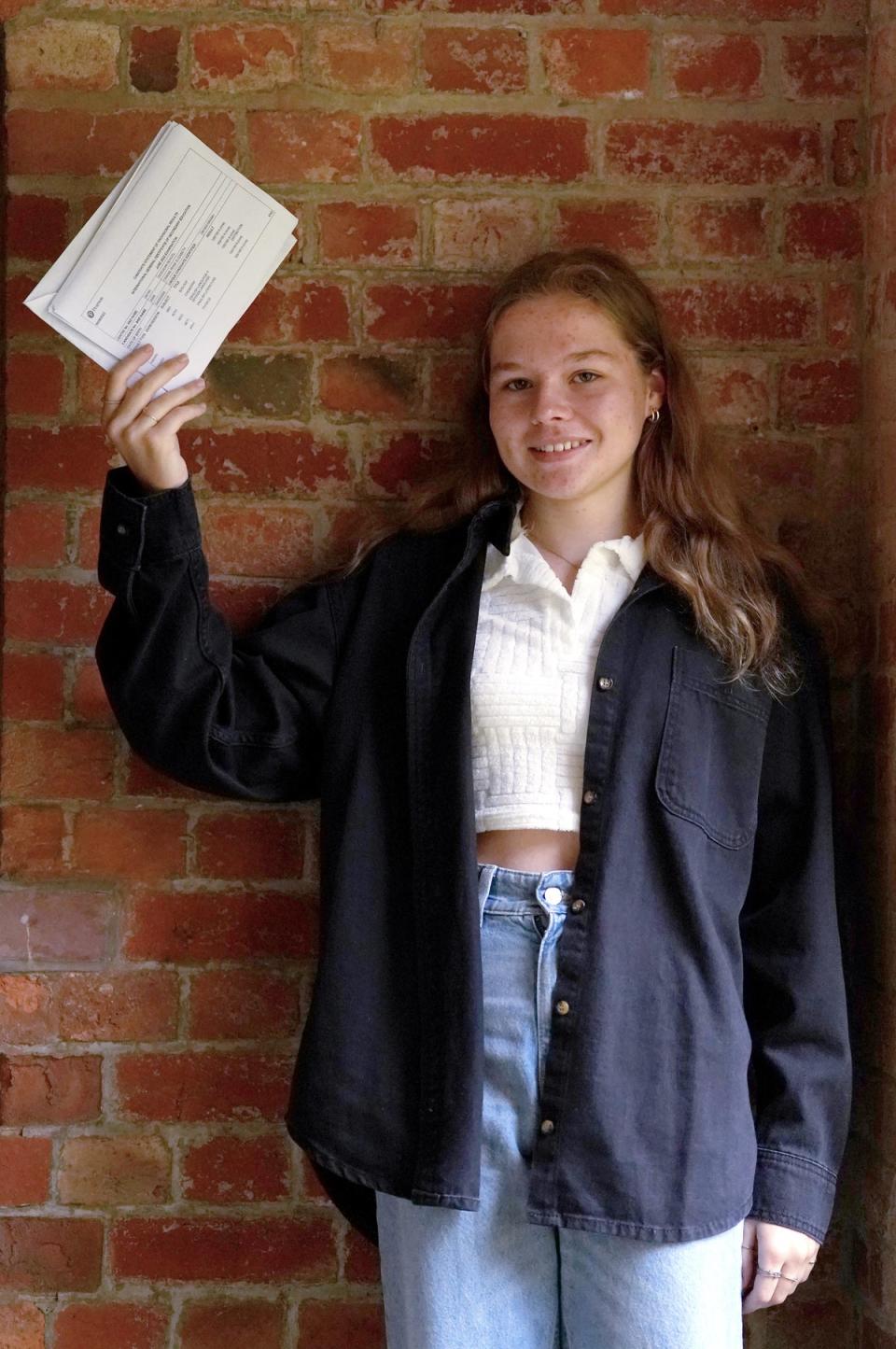 Rose Owens with her GCSE results at Roedean School in Brighton, East Sussex (Gareth Fuller/PA) (PA Wire)