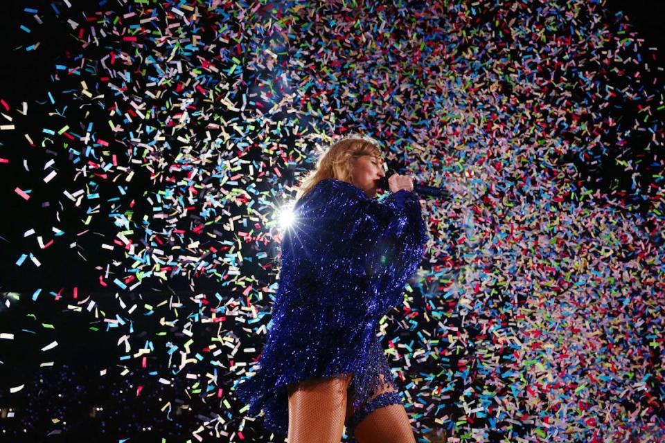 Swift on her ‘Eras’ tour in Melbourne, Australia. <a href="https://www.gettyimages.com/detail/news-photo/taylor-swift-performs-at-melbourne-cricket-ground-on-news-photo/2015119346?adppopup=true" rel="nofollow noopener" target="_blank" data-ylk="slk:Graham Denholm/TAS24/Getty Images for TAS Rights Management;elm:context_link;itc:0;sec:content-canvas" class="link ">Graham Denholm/TAS24/Getty Images for TAS Rights Management</a>