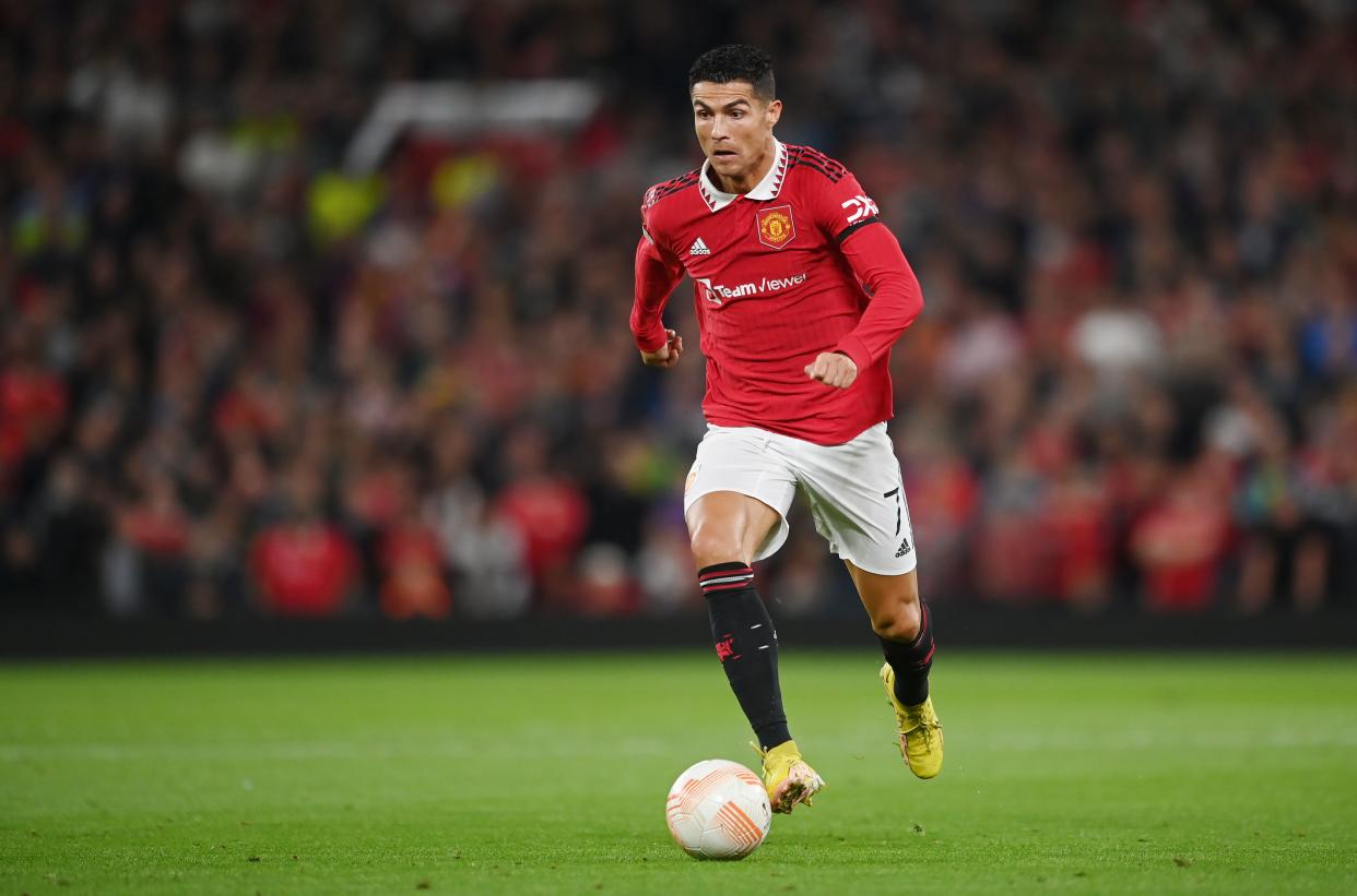 Cristiano Ronaldo of Manchester United in action during the UEFA Europa League group E match between Manchester United and Real Sociedad.