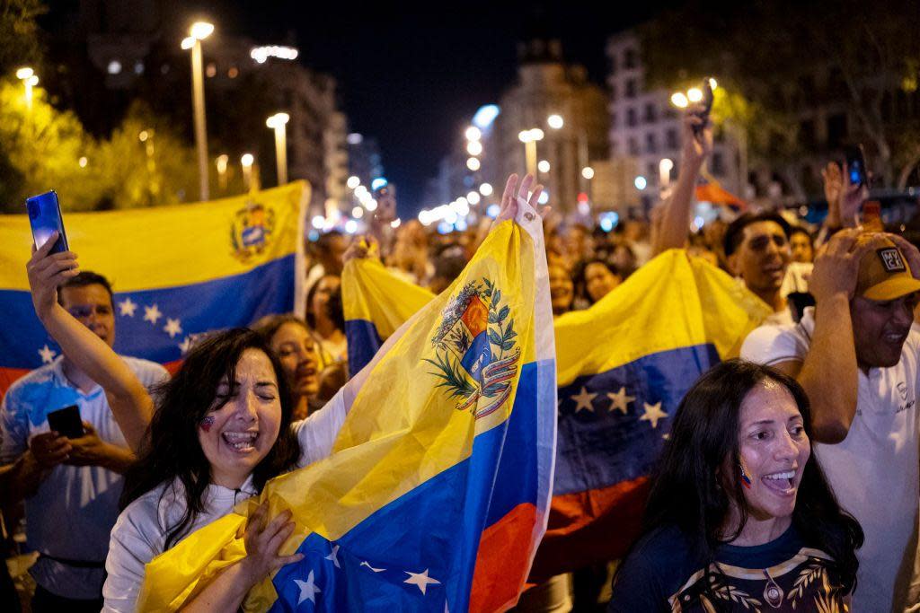 Manifestantes venezolanos en Madrid.
