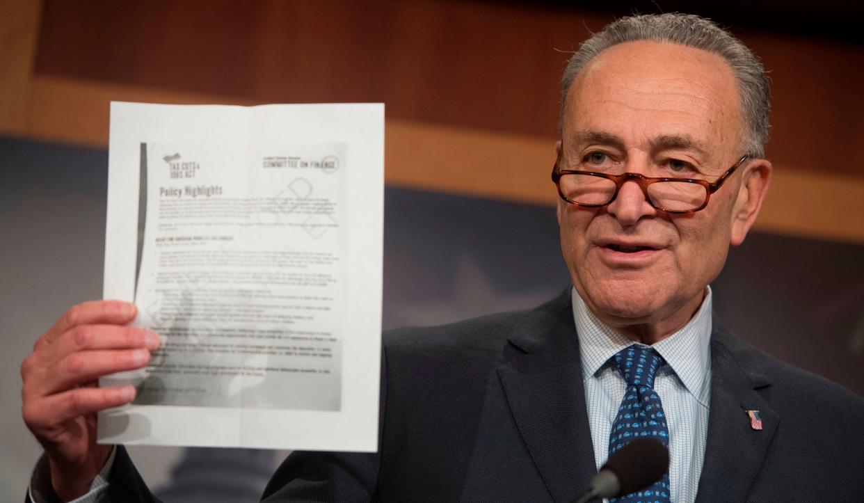 Senate Minority Leader Chuck Schumer (D-N.Y.) said the GOP tax bill is "lose-lose" for the Republican Party. (Photo: Saul Loeb/Getty Images)