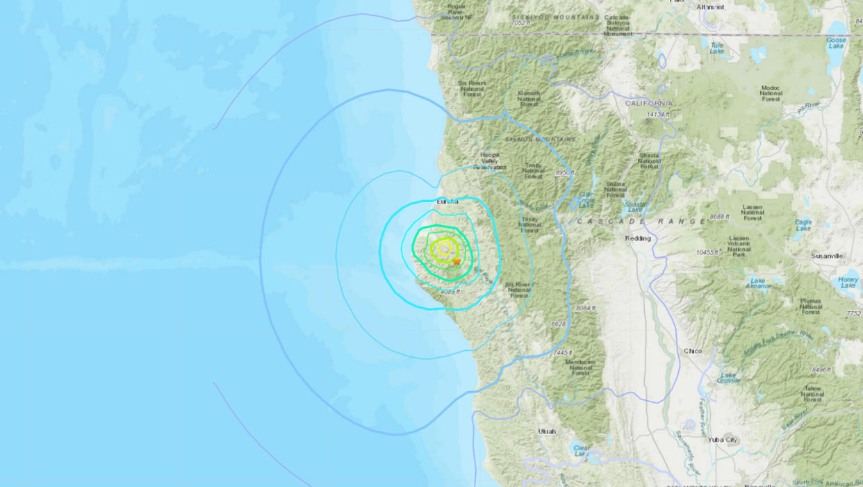 A map shows the 5.4 earthquake that struck Rio Dell, Calif., on Jan. 1, 2023. (USGS)