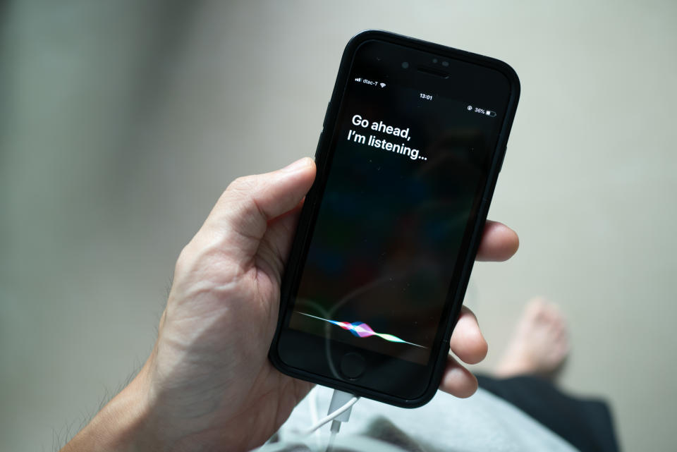 Bangkok, Thailand - July 30, 2019 : Siri, Apple's voice-activated digital assistant, tells iPhone user to ask her by showing the text 