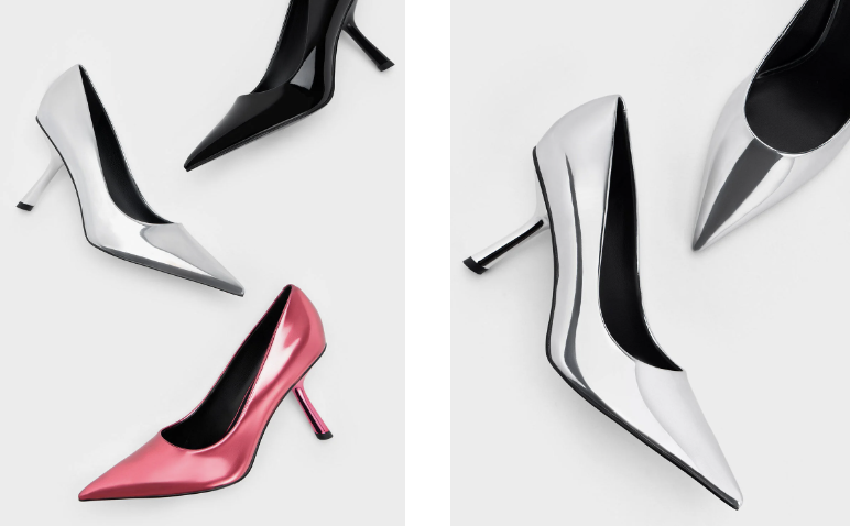 Metallic Slant-Heel Pointed-Toe Pumps. PHOTO: Charles & Keith